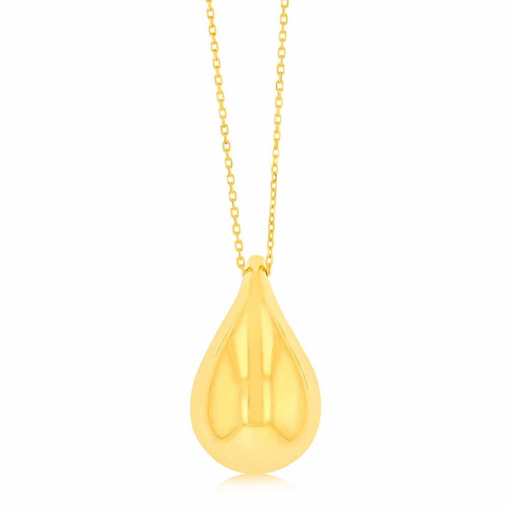 9ct Yellow Gold Silver filled Polished Tear Drop Pendant On Chain