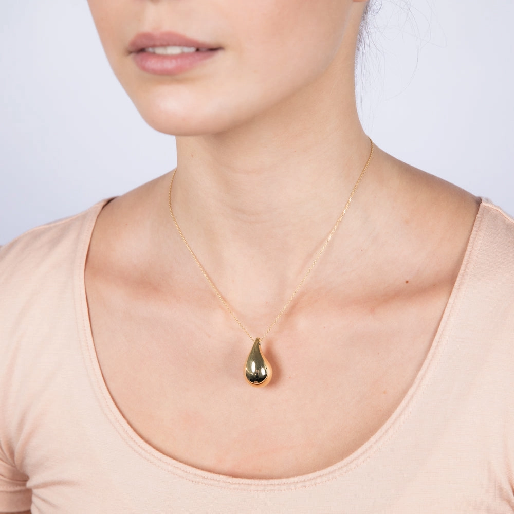 9ct Yellow Gold Silver filled Polished Tear Drop Pendant On Chain