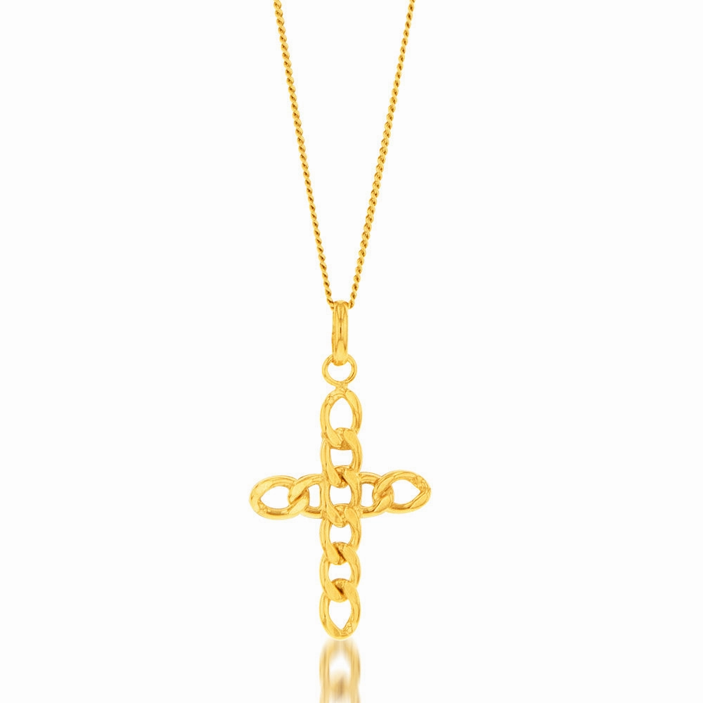 9ct Yellow Gold Silverfilled Curb Link Cross Pendant