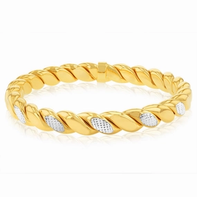 9ct Yellow Gold Silverfilled Fancy Diamond Cut Twisted Bangle