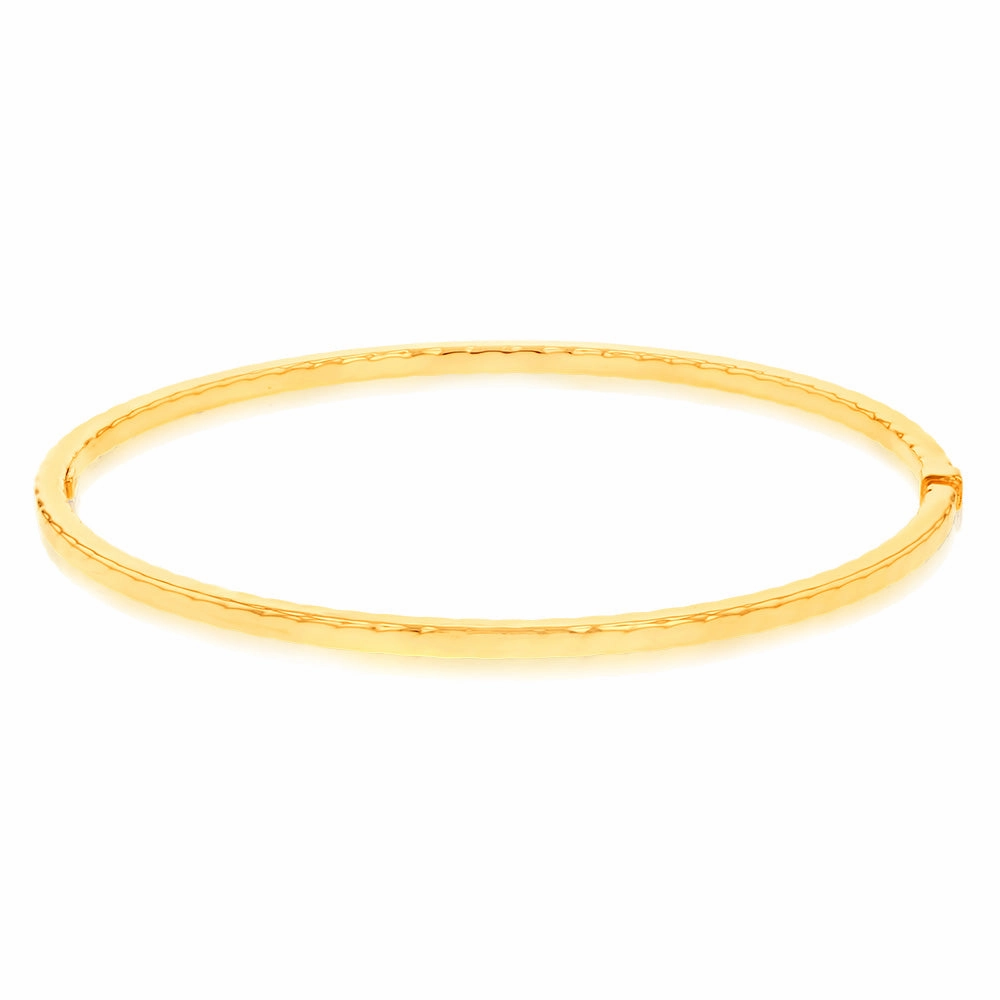 9ct Yellow Gold Silverfilled Fancy Straight Edge Textured Bangle