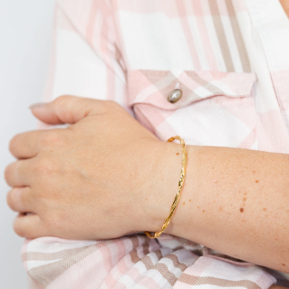9ct Yellow Gold Silverfilled Greek Twist Golf 65mm Bangle
