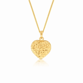 9ct Yellow Gold Textured Diamond Cut Heart Pendant