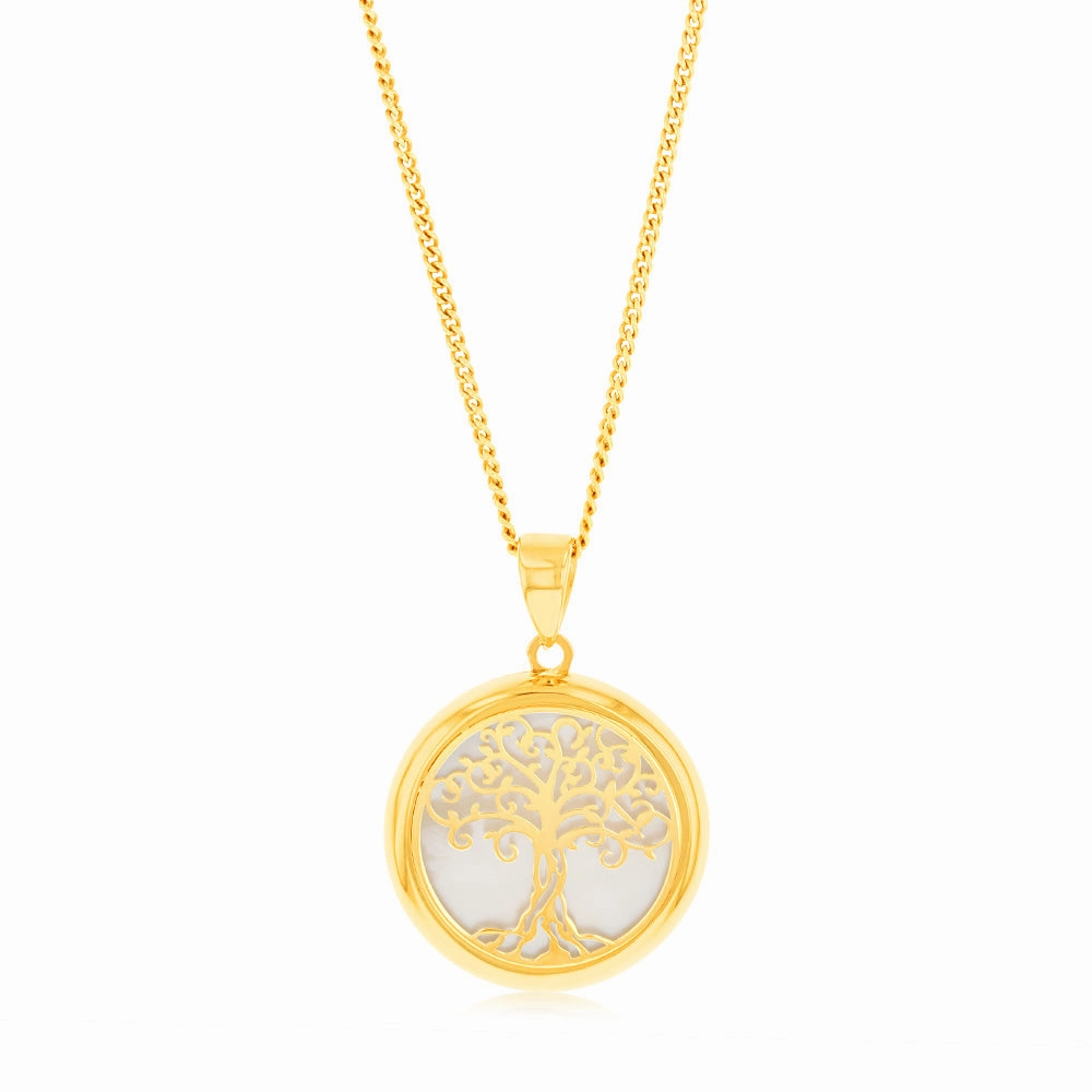 9ct Yellow Gold Tree Of Life Mother Of Pearl Pendant