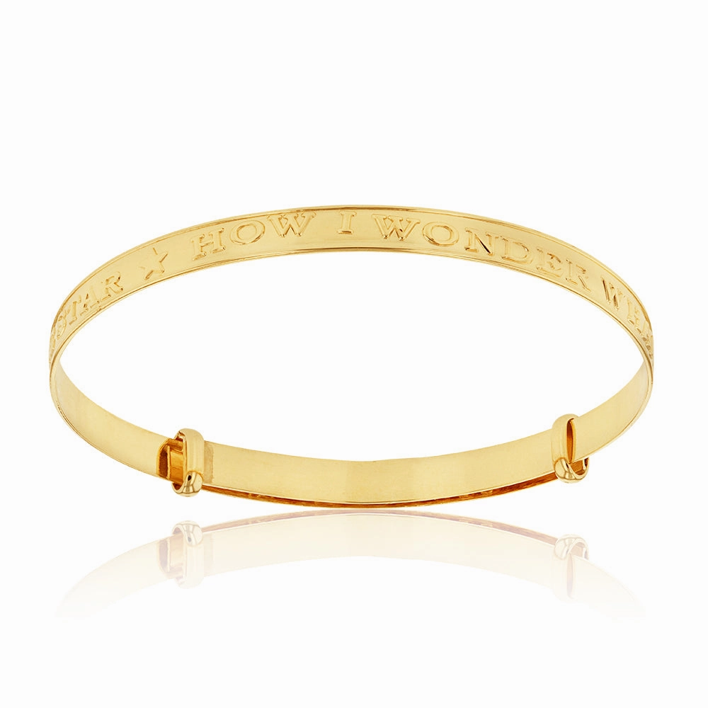 9ct Yellow Gold Twinkle 3mm Expandable Baby Bangle In Box