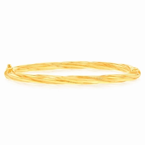 9ct Yellow Gold Twisted Tube Hinged Bangle
