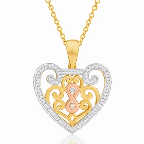 9ct Yellow Gold, White Gold & Rose Gold Diamond Pendant