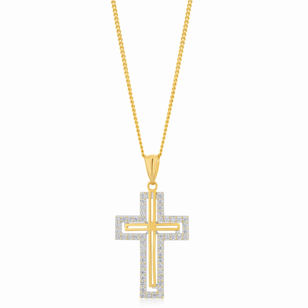 9ct Yellow Gold Zirconia Cross Pendant