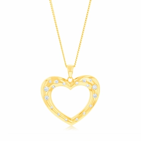 9ct Yellow Gold Zirconia Open Heart Pendant