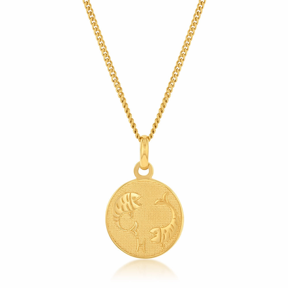 9ct Yellow Gold Zodiac Pisces Pendant