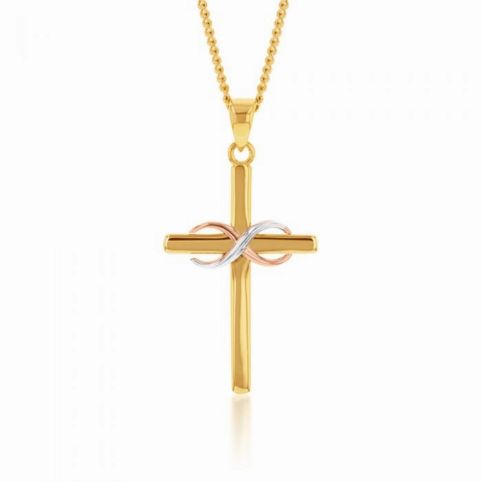 9ct Yellow Rose and White Gold Tone Infinity On Cross Pendant