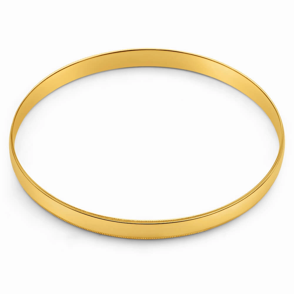 9ct Yellow Solid Gold  6mm x 65mm Edge Milgrain Engraved Bangle