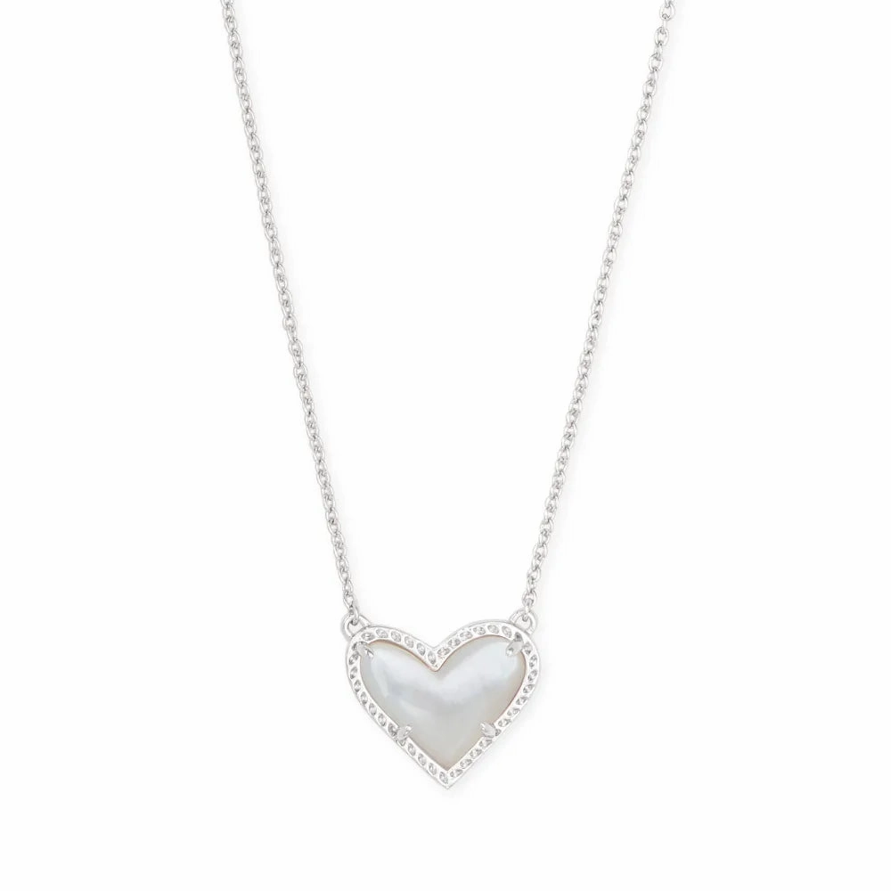 Ari Heart Rhodium Pendant Necklace in Ivory Mother-of-Pearl