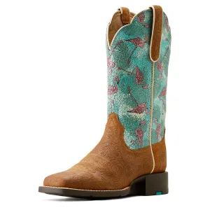 Ariat Womens Round Up Wide Square Toe Boot Embossed Chestnut/Flock O Flamingos Ariat Shoes