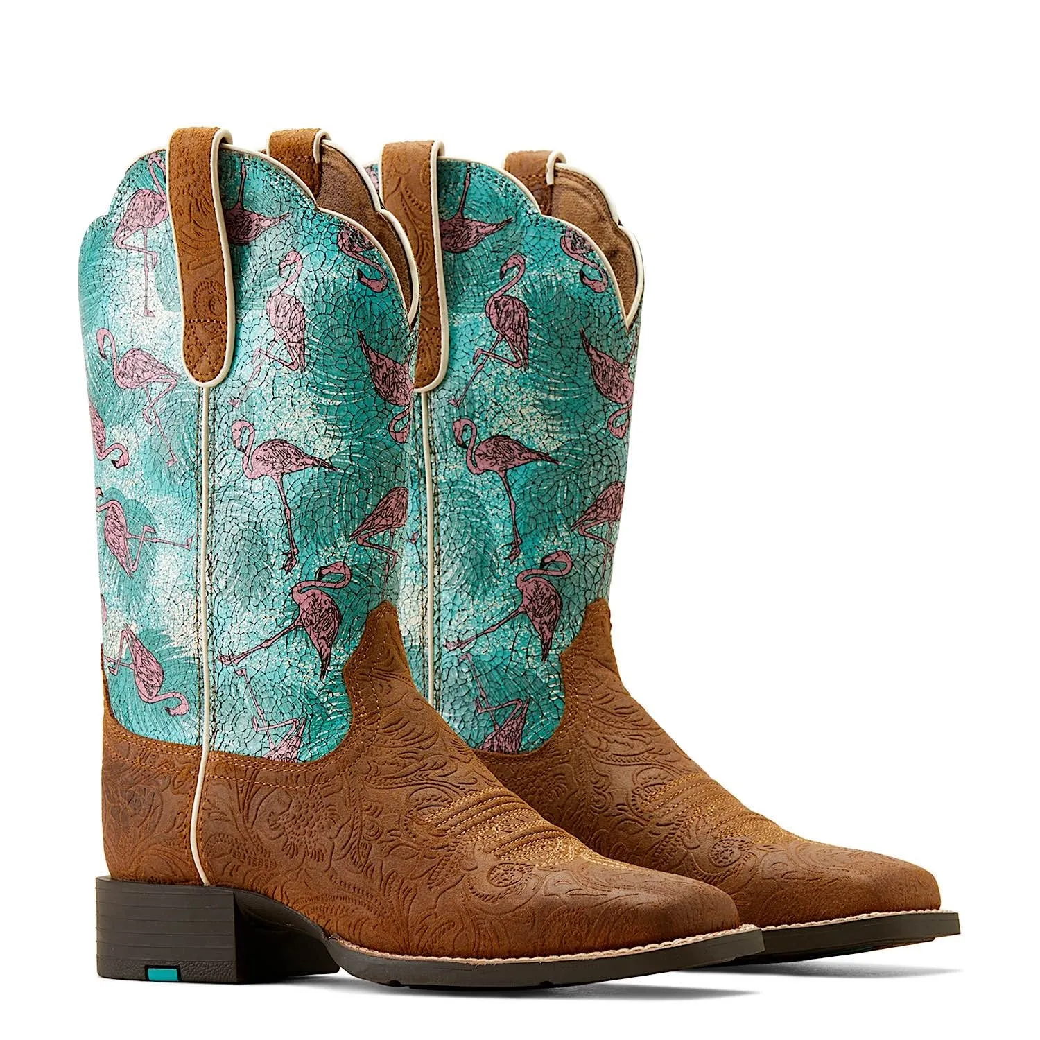 Ariat Womens Round Up Wide Square Toe Boot Embossed Chestnut/Flock O Flamingos Ariat Shoes