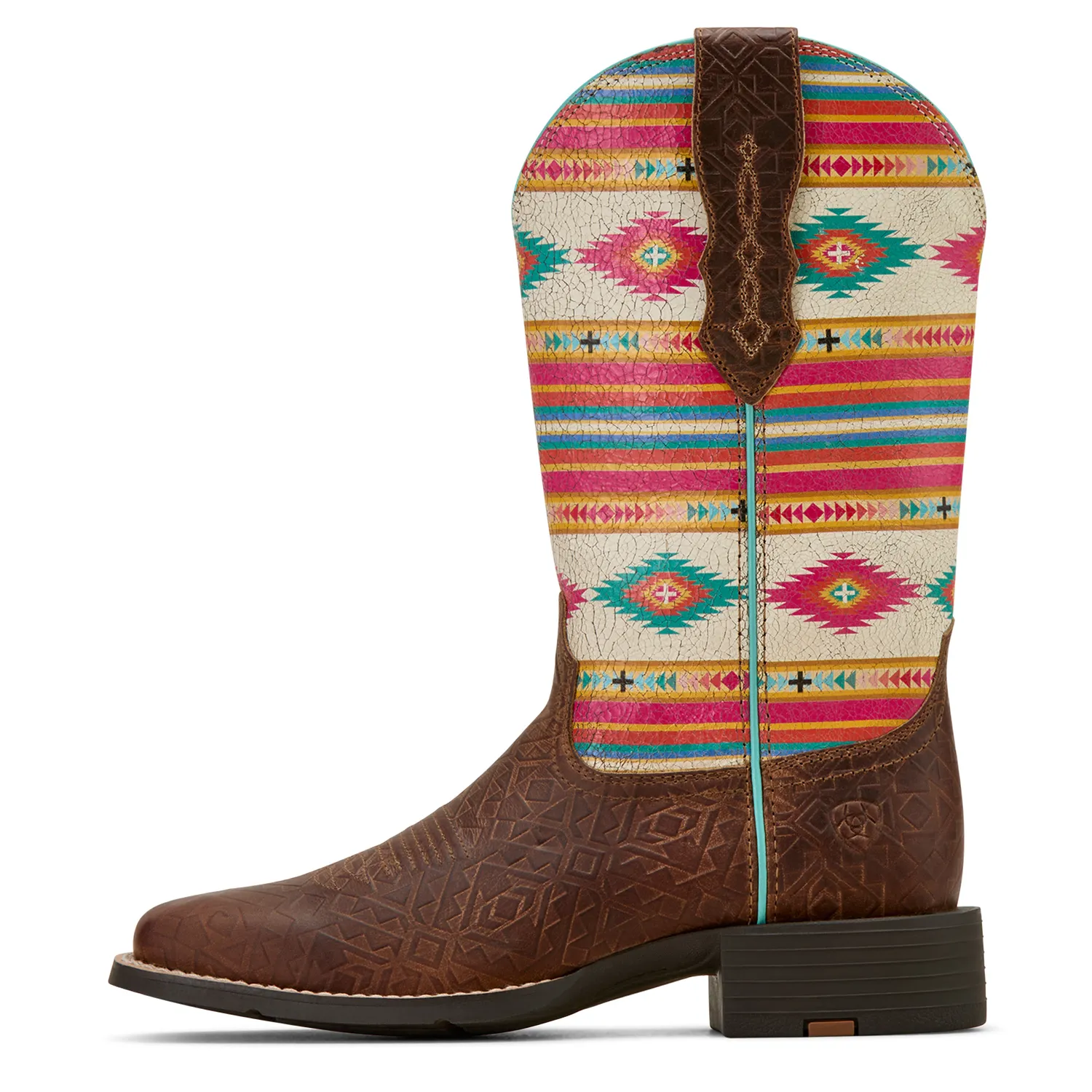 Ariat Women's Round Up Wide Square Toe Stretchfit - Tan Southwest Emboss/Bubblegum Serape Ariat Shoes