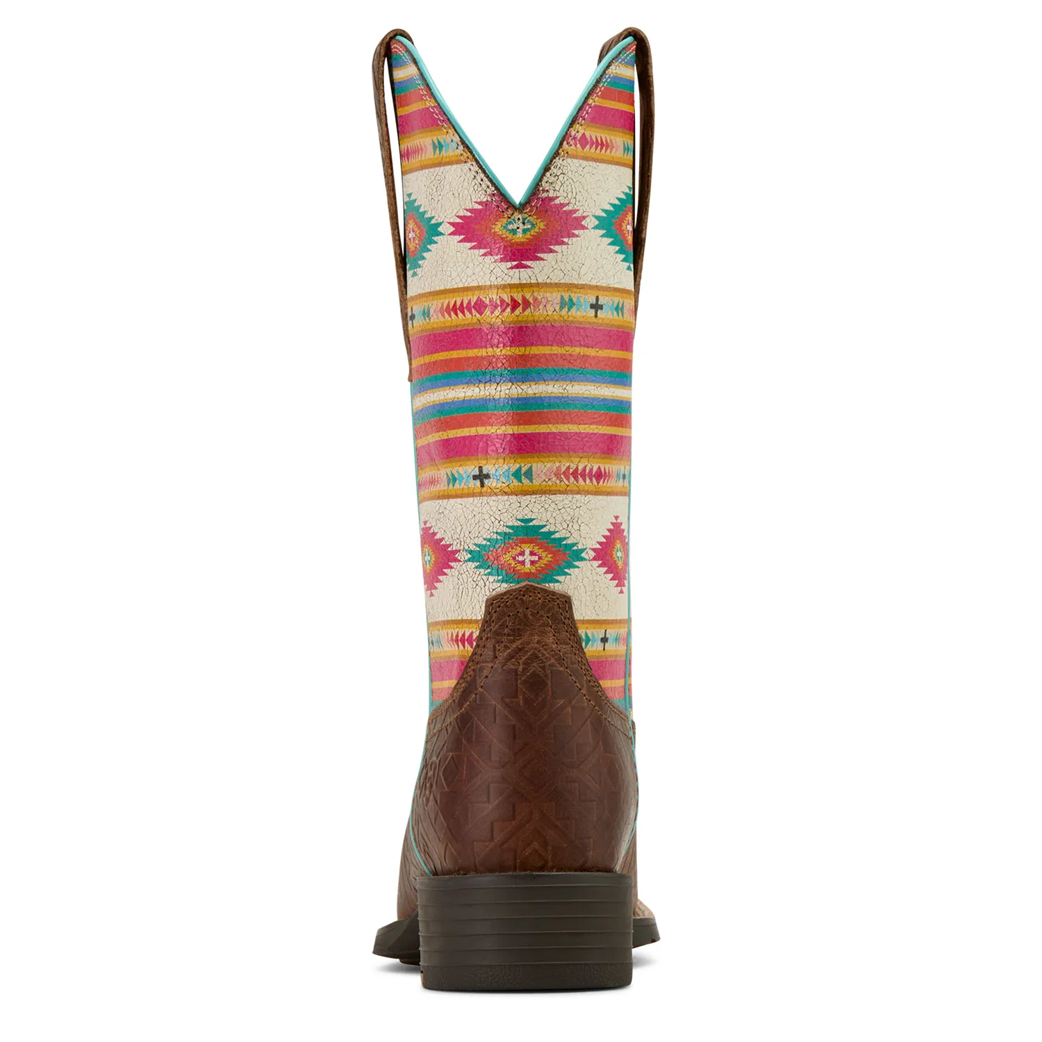 Ariat Women's Round Up Wide Square Toe Stretchfit - Tan Southwest Emboss/Bubblegum Serape Ariat Shoes