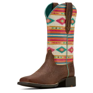 Ariat Women's Round Up Wide Square Toe Stretchfit - Tan Southwest Emboss/Bubblegum Serape Ariat Shoes