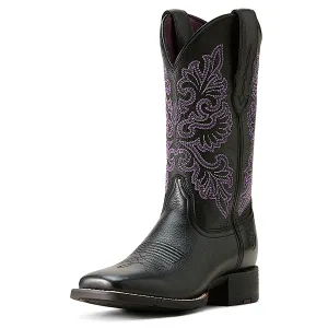 Ariat Women's Round Up Wide Square Toe Stretchfit Western Boot - Black Ariat Shoes