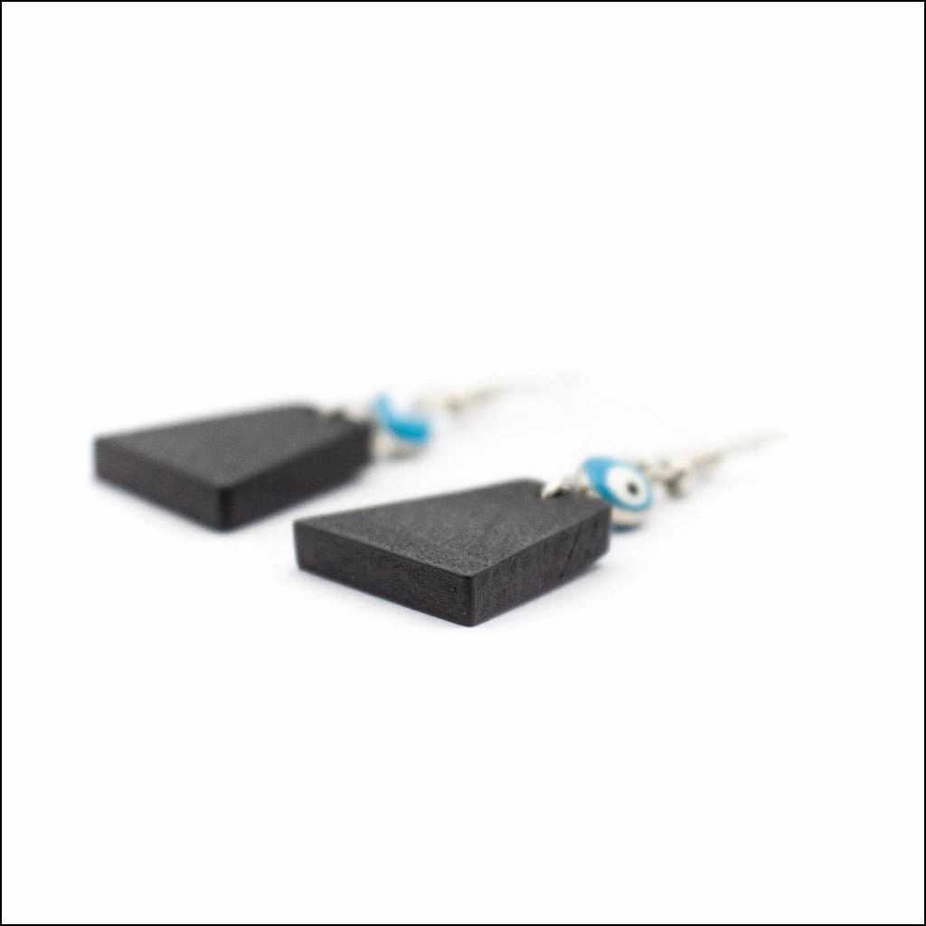 Blue eyes and trapezoidal pendant earrings-ER-091