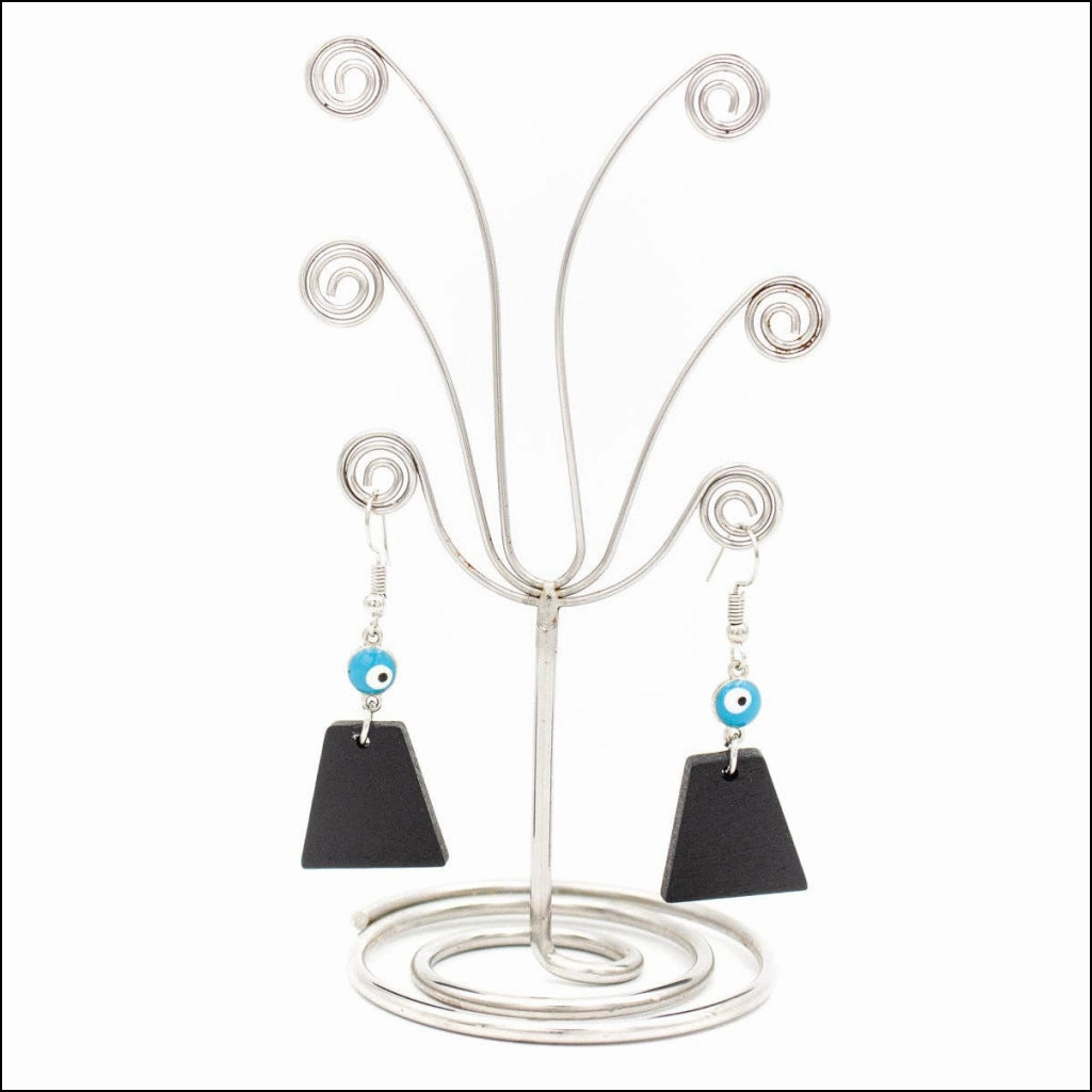 Blue eyes and trapezoidal pendant earrings-ER-091