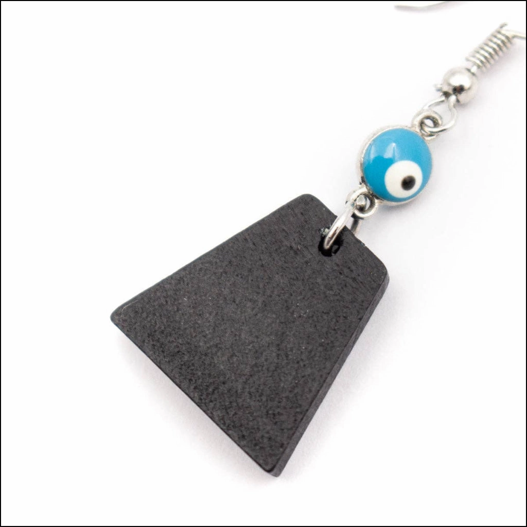 Blue eyes and trapezoidal pendant earrings-ER-091
