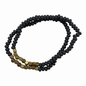 Bracelet Beaded By Cmf In Gold & Grey, Size:02 Piece Set