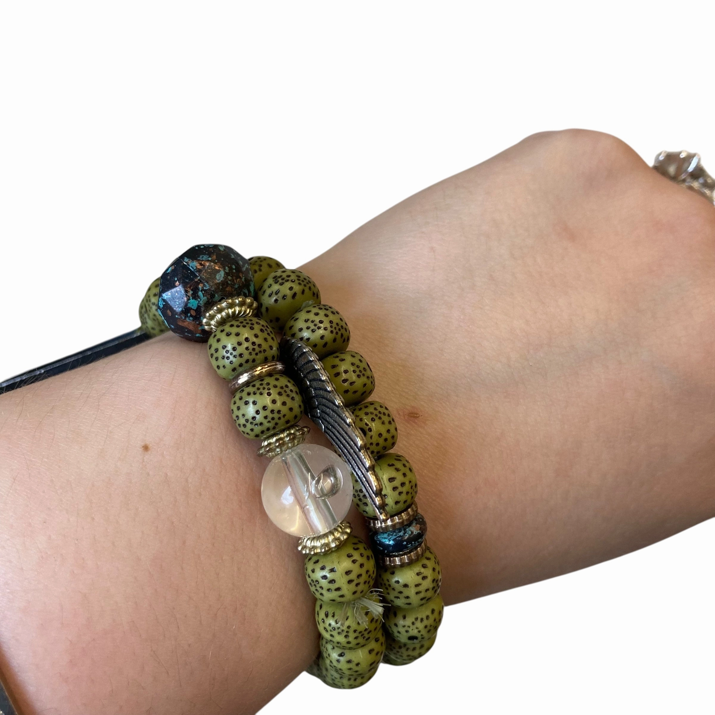 Bracelet Other In Green, Size:02 Piece Set