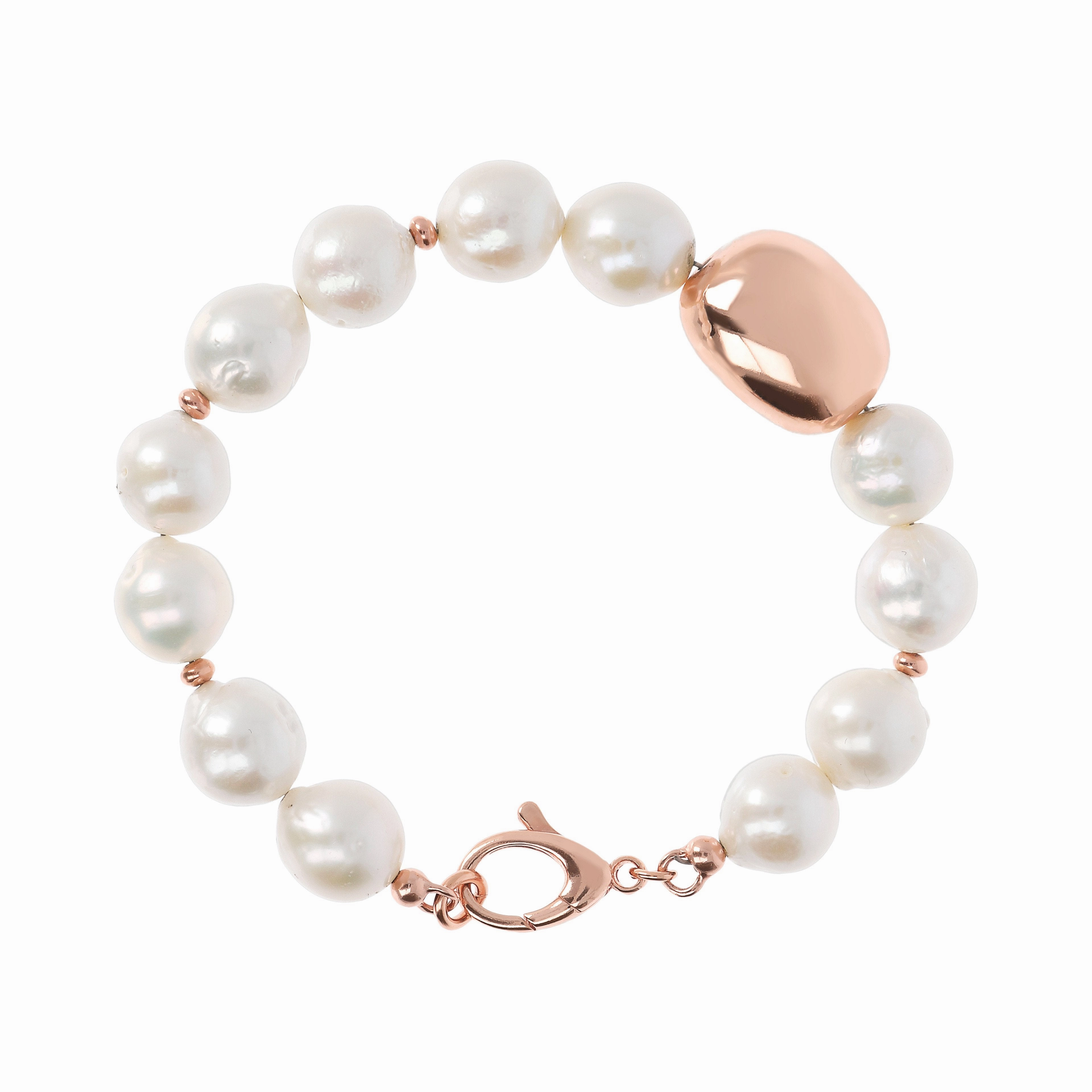 Bronzallure Pearls and Golden Rose Nugget Bracelet