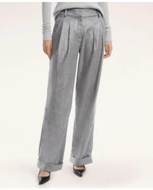 Brooks Brothers Women's Metallic Wide-Leg Wool Trousers Silver Brooks Brothers