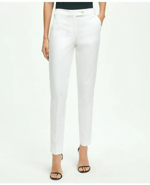 Brooks Brothers Women's Stretch Cotton Pinpoint Oxford Cropped Pants White Brooks Brothers
