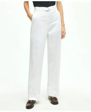 Brooks Brothers Women's Stretch Cotton Twill Belted Pants White Brooks Brothers