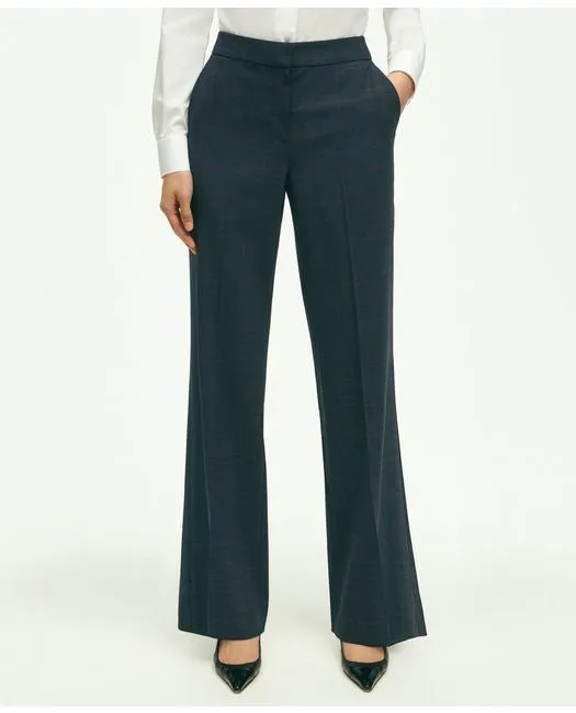 Brooks Brothers Women's Stretch Wool Glenn Plaid Wide Leg Trousers Navy Brooks Brothers