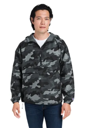 Champion Mens Packable Wind & Water Resistant Anorak 1/4 Zip Hooded Jacket - Concrete Grey Camo