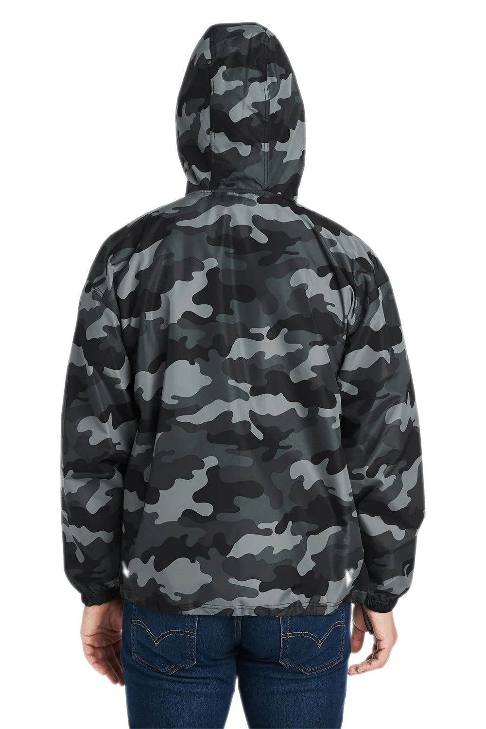 Champion Mens Packable Wind & Water Resistant Anorak 1/4 Zip Hooded Jacket - Concrete Grey Camo