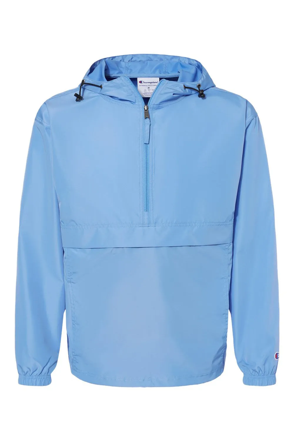 Champion Mens Packable Wind & Water Resistant Anorak 1/4 Zip Hooded Jacket - Light Blue