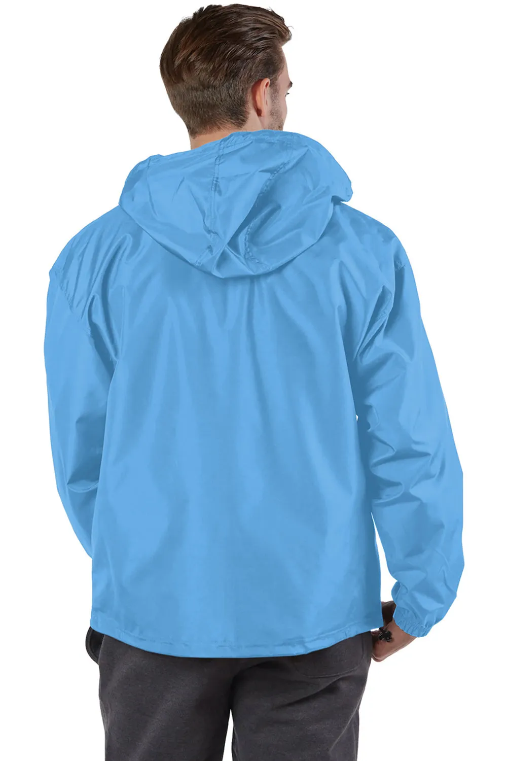 Champion Mens Packable Wind & Water Resistant Anorak 1/4 Zip Hooded Jacket - Light Blue