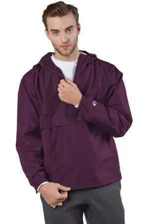 Champion Mens Packable Wind & Water Resistant Anorak 1/4 Zip Hooded Jacket - Maroon