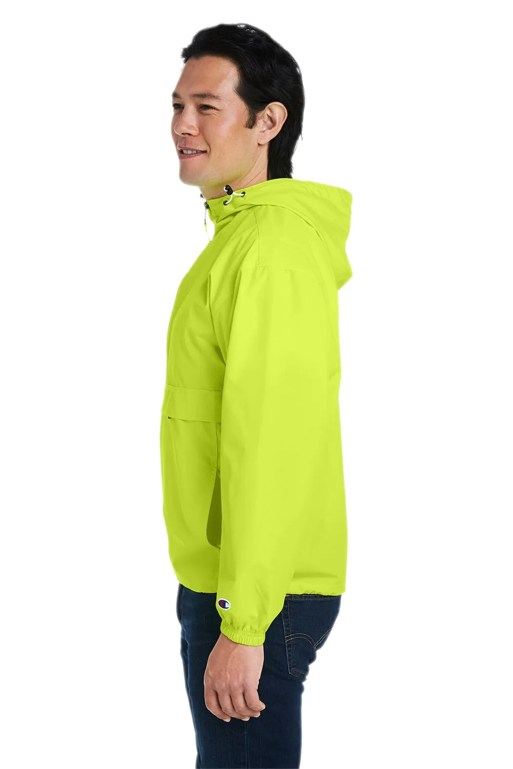 Champion Mens Packable Wind & Water Resistant Anorak 1/4 Zip Hooded Jacket - Safety Green