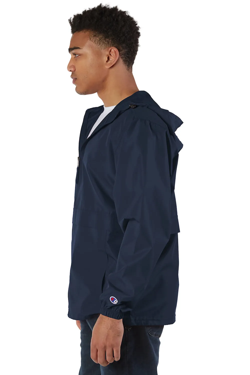 Champion Mens Wind & Water Resistant Full Zip Hooded Anorak Jacket - Navy Blue