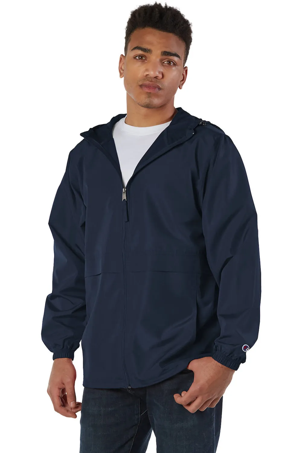 Champion Mens Wind & Water Resistant Full Zip Hooded Anorak Jacket - Navy Blue