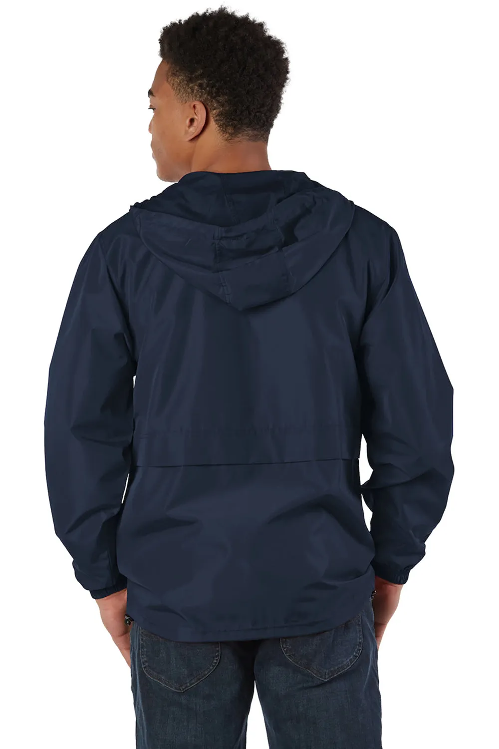 Champion Mens Wind & Water Resistant Full Zip Hooded Anorak Jacket - Navy Blue
