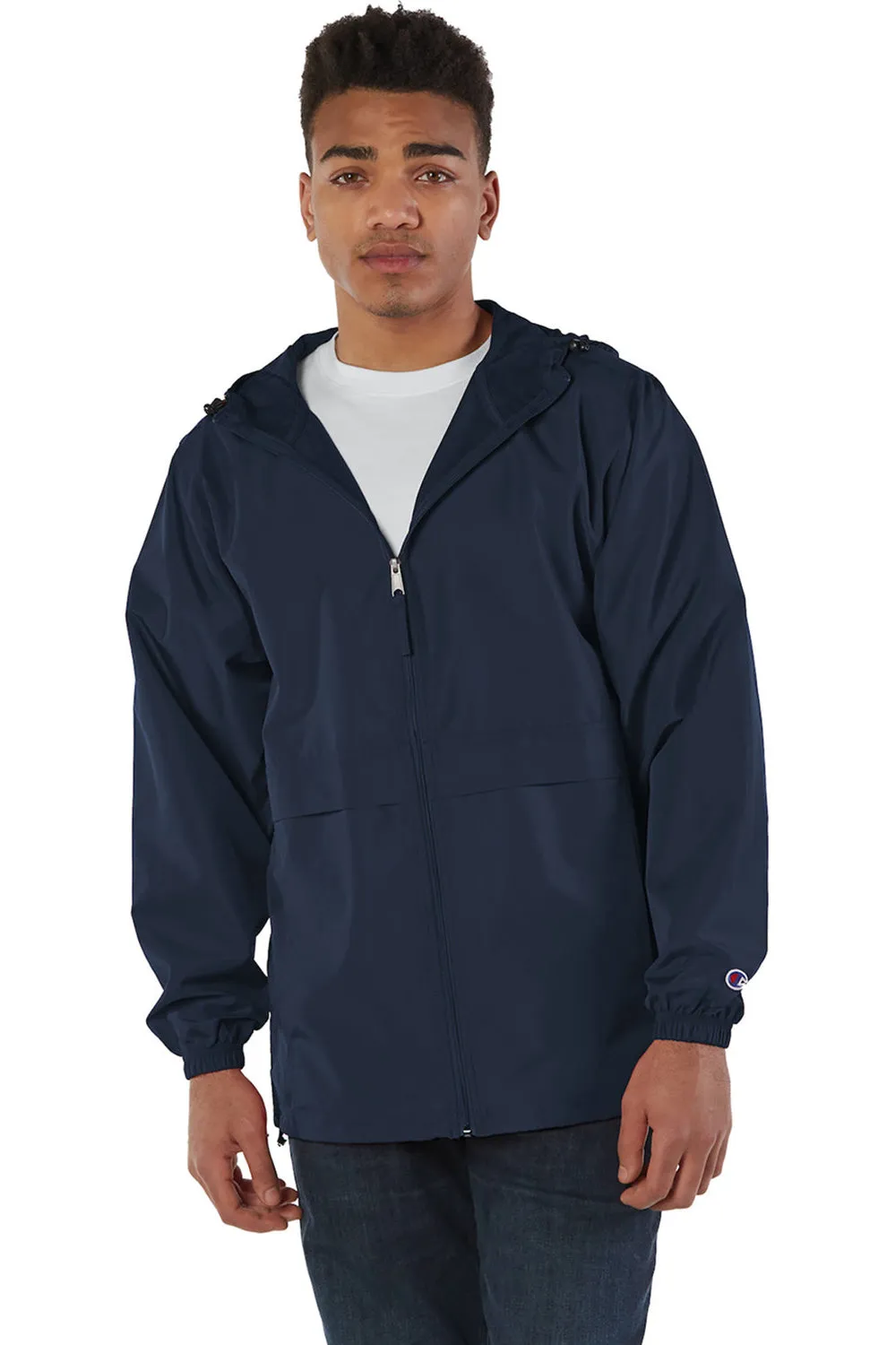 Champion Mens Wind & Water Resistant Full Zip Hooded Anorak Jacket - Navy Blue