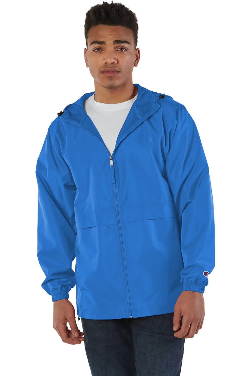 Champion Mens Wind & Water Resistant Full Zip Hooded Anorak Jacket - Royal Blue