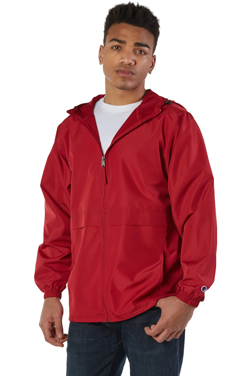 Champion Mens Wind & Water Resistant Full Zip Hooded Anorak Jacket - Scarlet Red