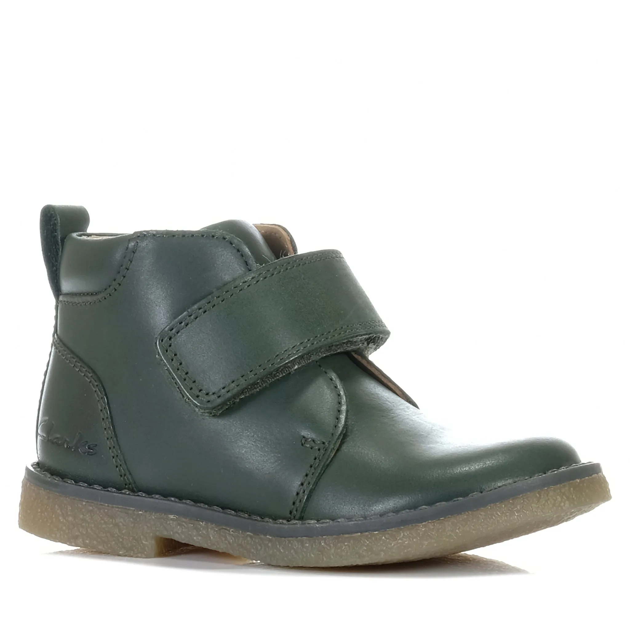Clarks Charlie Jnr Dark Olive Shoes_Clarks