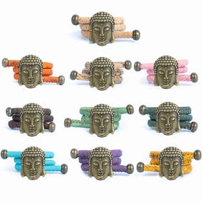 Colored cork line and bronze Buddha head alloy hardware handmade women's ring  RW-043-MIX-10