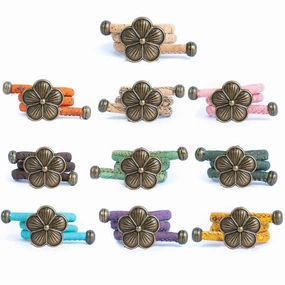 Colored cork line and bronze Flowers alloy hardware handmade women's ring  RW-044-MIX-10
