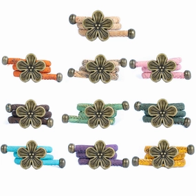 Colored cork line and bronze flowers alloy hardware handmade women's ring  RW-046-MIX-10