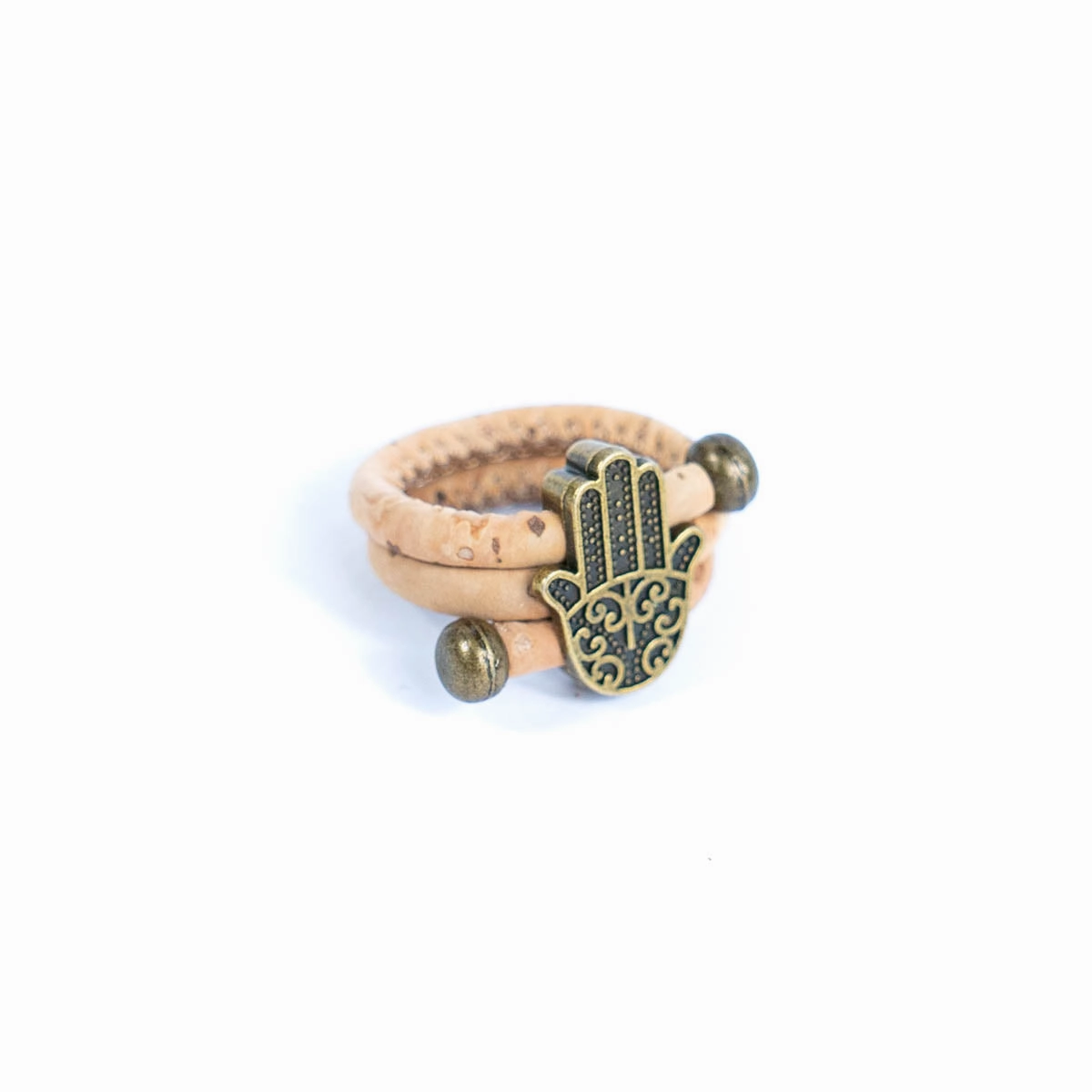 Colored cork line and bronze Hand of Fatima alloy hardware handmade women's ring  RW-047-MIX-10